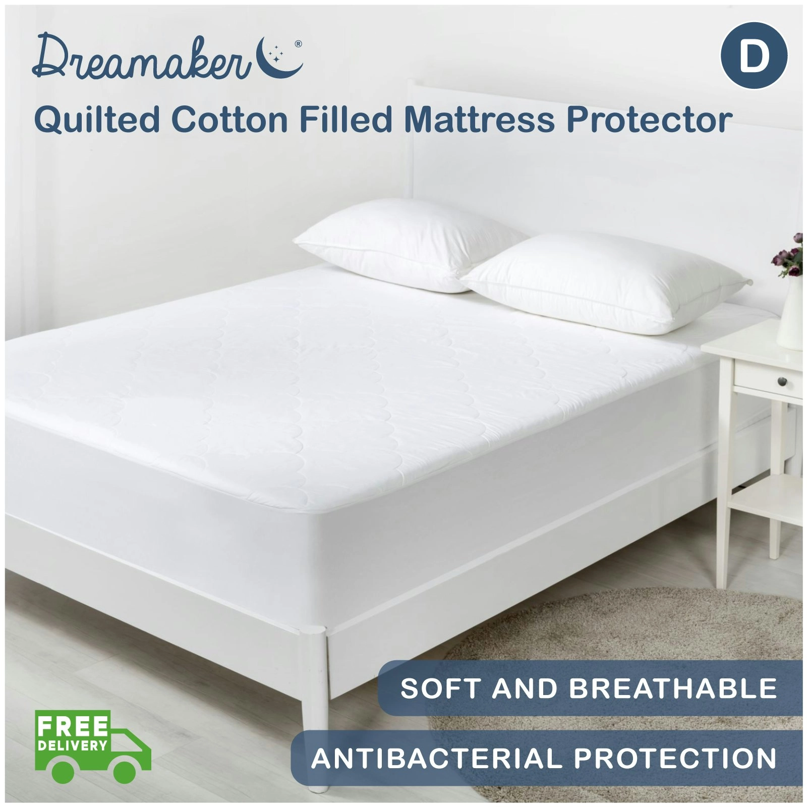 Dreamaker Quilted Cotton Filled Mattress Protector Double Bed