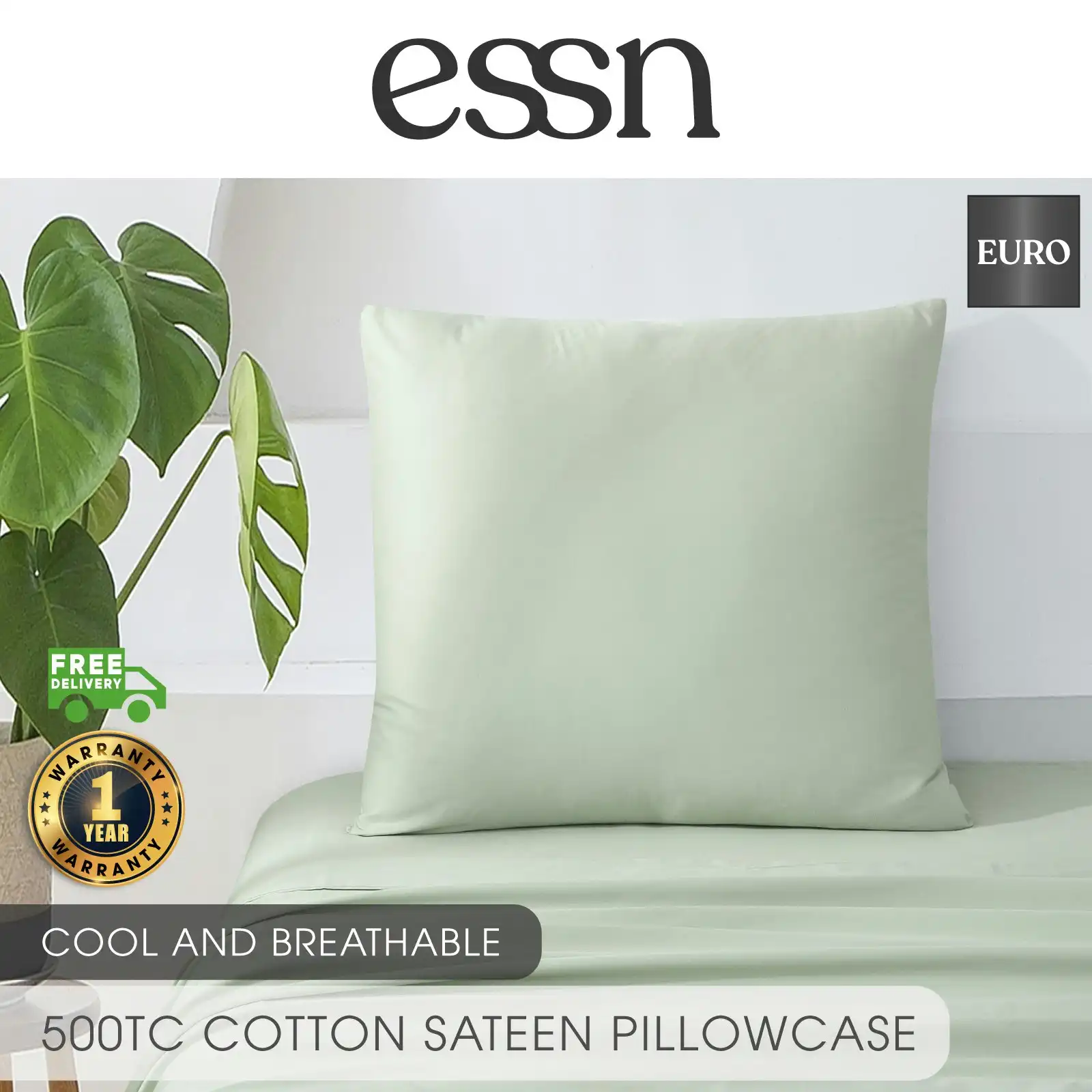 ESSN 500TC Cotton Sateen Euro Pillowcase Sage