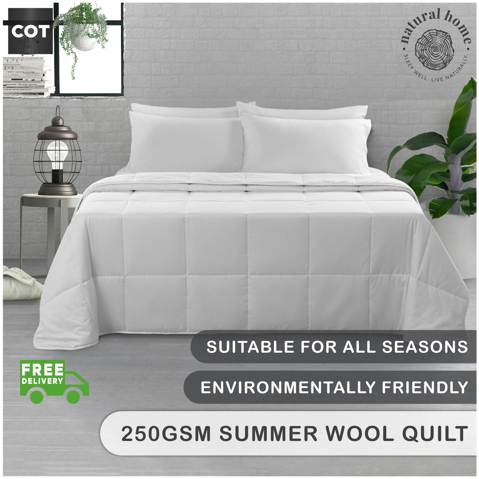 Natural Home Summer Wool Quilt 250gsm White COT