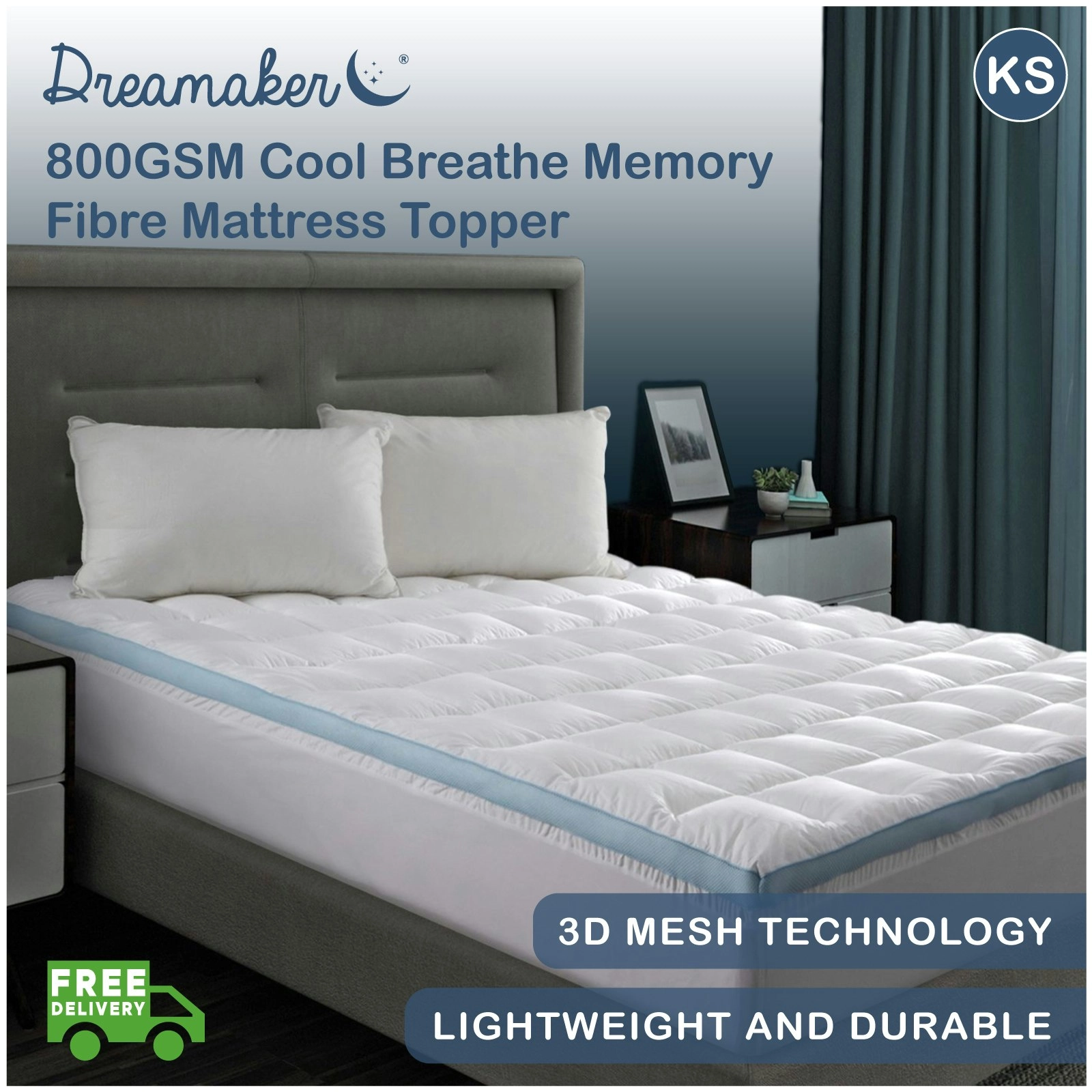 Dreamaker 800GSM Cool Breathe Memory Fibre Mattress Topper King Single Bed