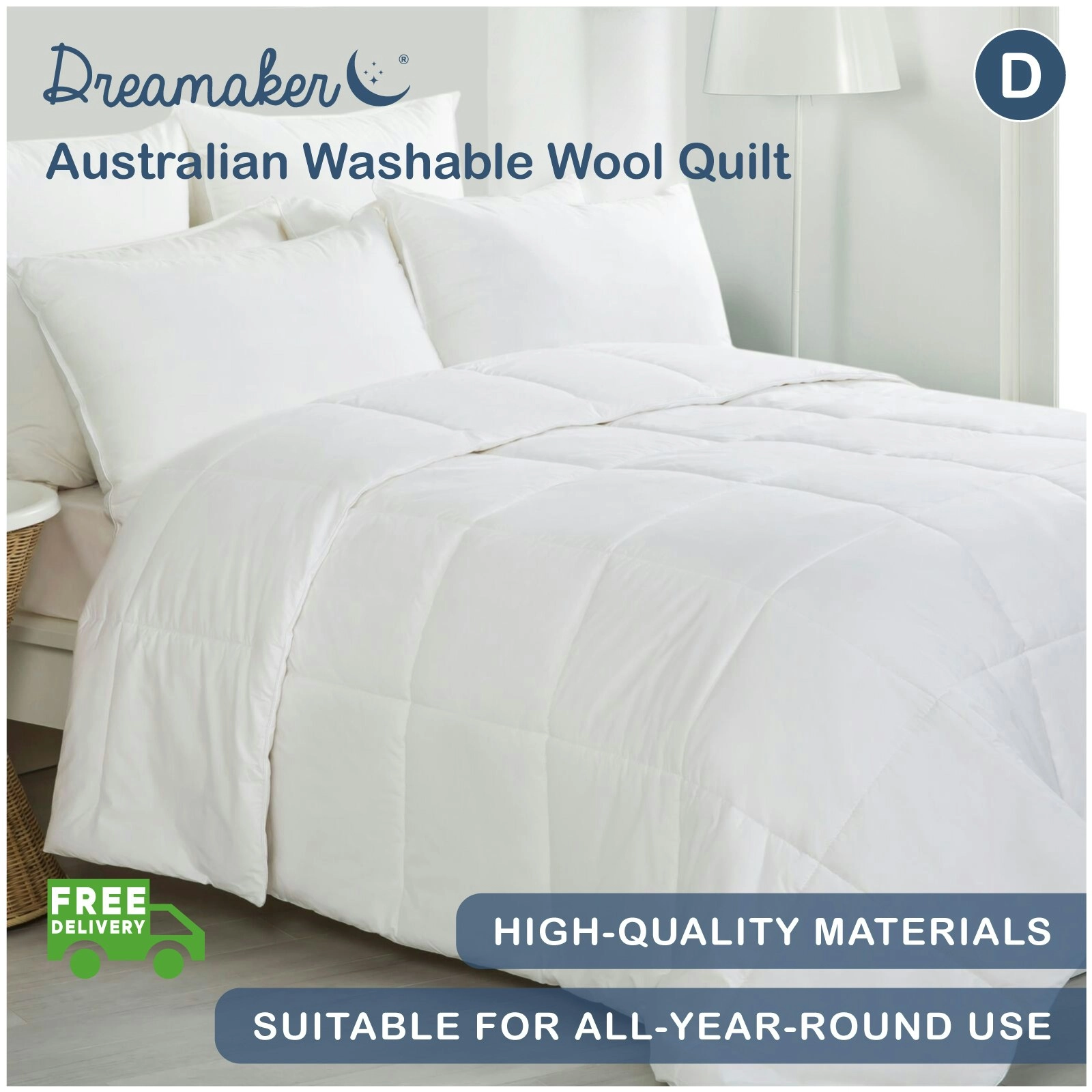 Dreamaker 500GSM Australian Washable Wool Quilt Double Bed