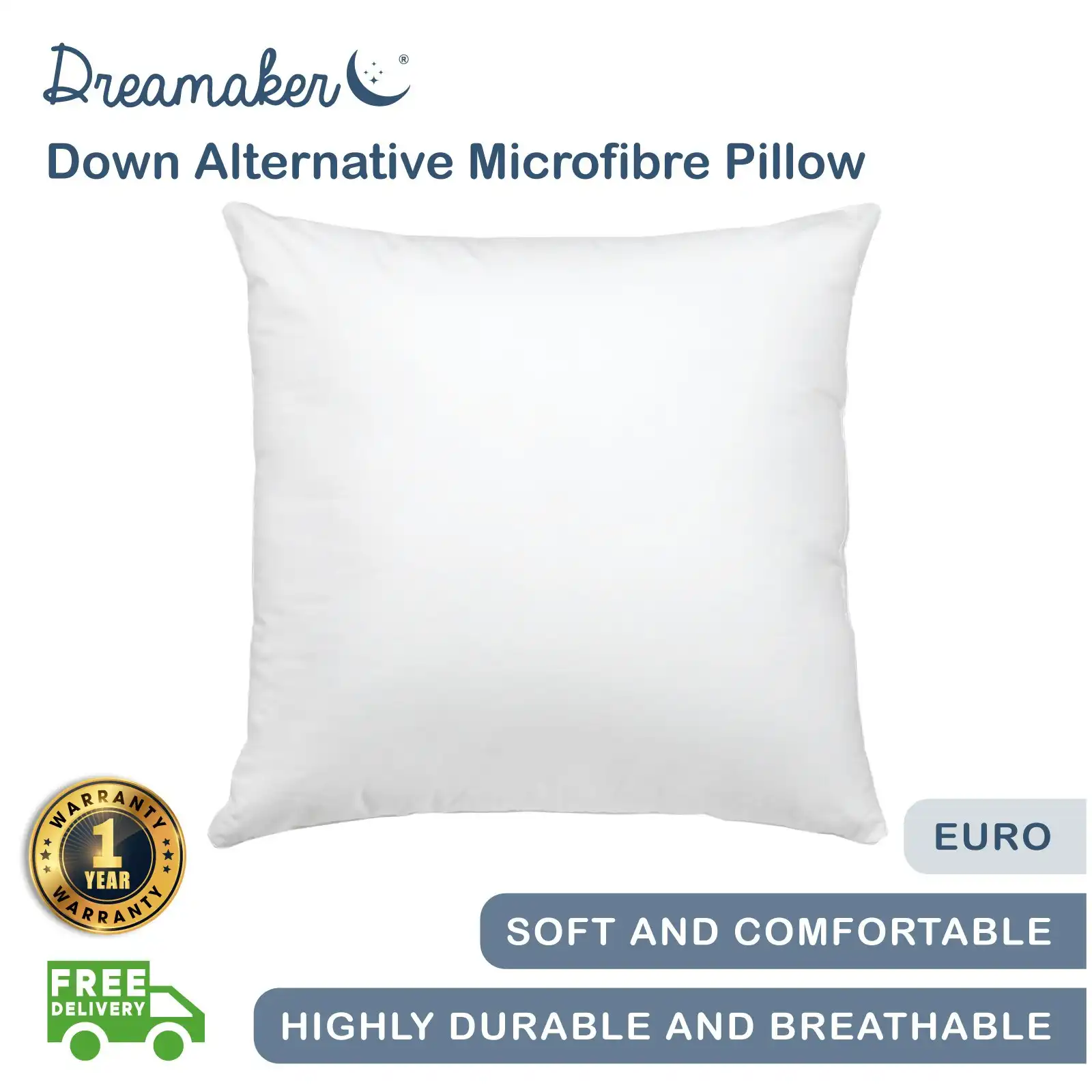 Dreamaker Down Alternative Microfibre European Pillow 65x65cm