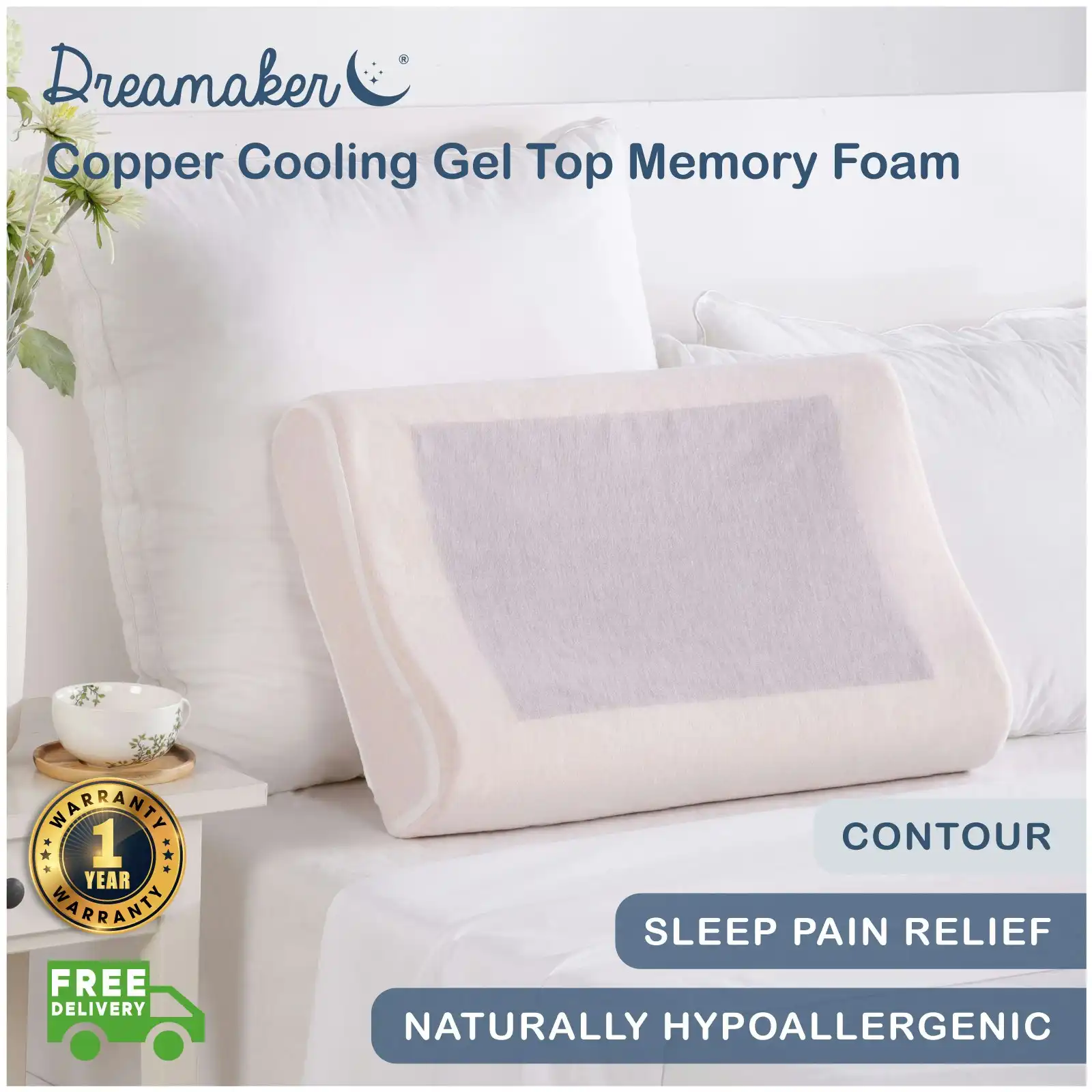 9009543 Dreamaker Copper Cooling Gel Top Memory Foam Pillow