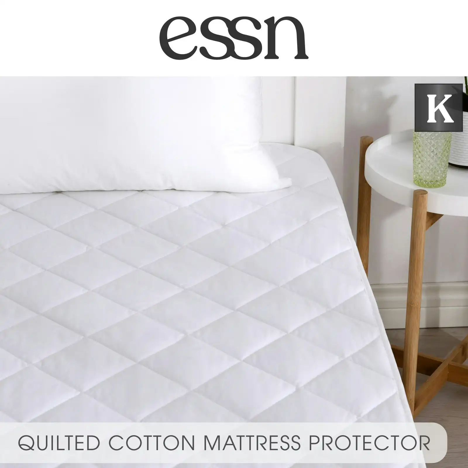 ESSN Commercial Corner Strap Quilted Cotton Mattress Protector White King Bed