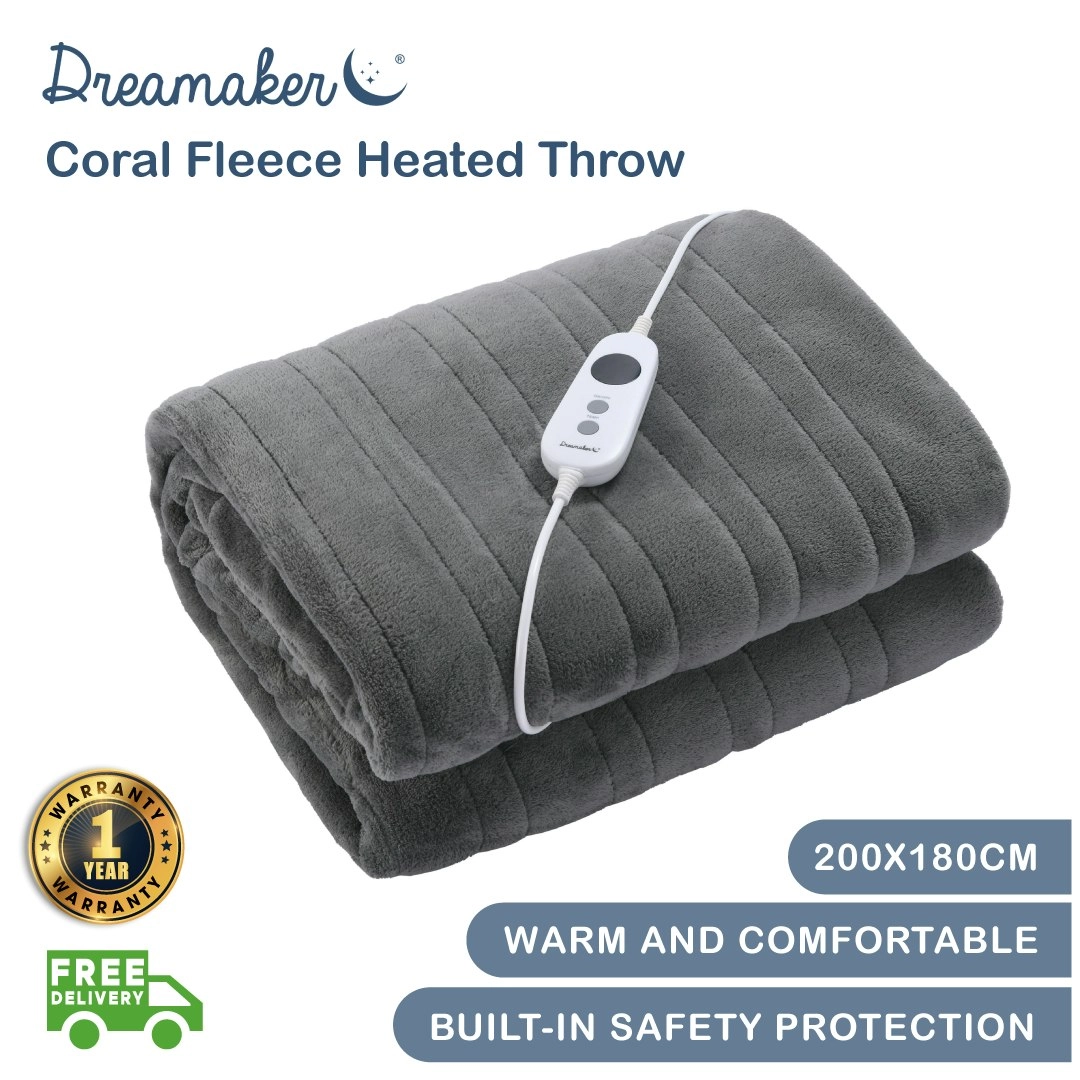 Dreamaker Coral Fleece Heated Throw Silver 200 x 180cm