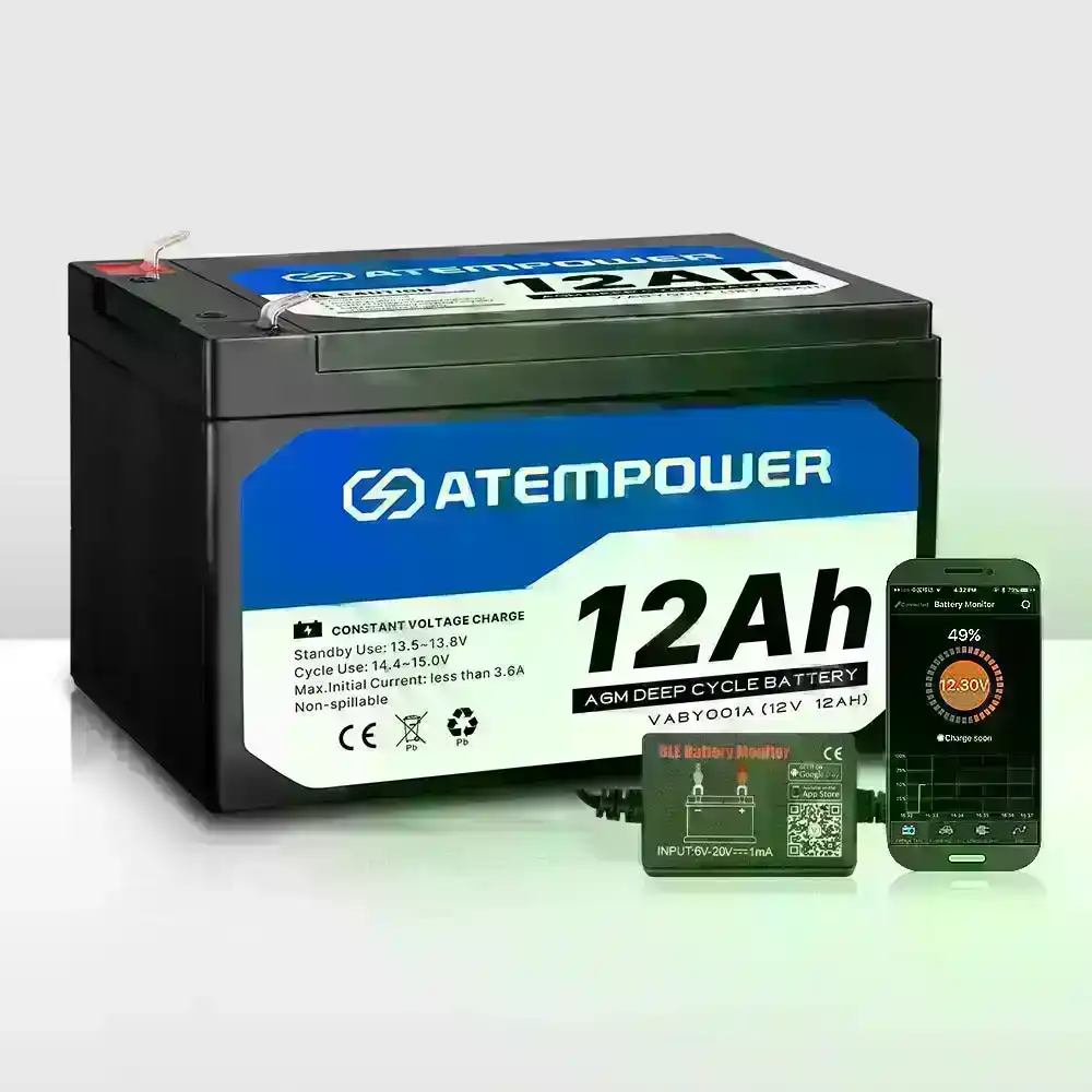 Atem Power 12V 12AH AMP Hour Battery AGM w/ Battery Monitor SLA Deep, Vic  Offroad