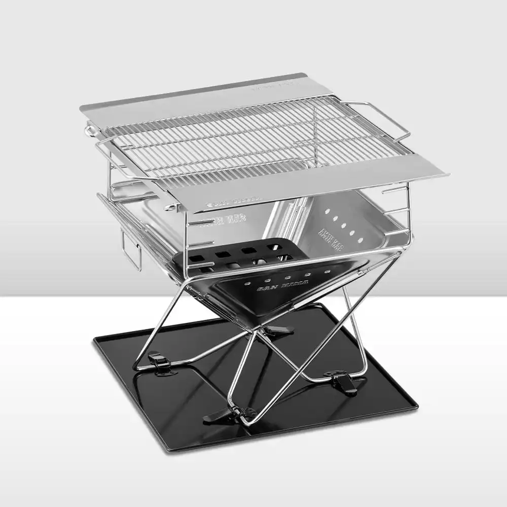 San Hima Portable Fire Pit Large Size Folding Stainless Stell BBQ Grill Outdoor