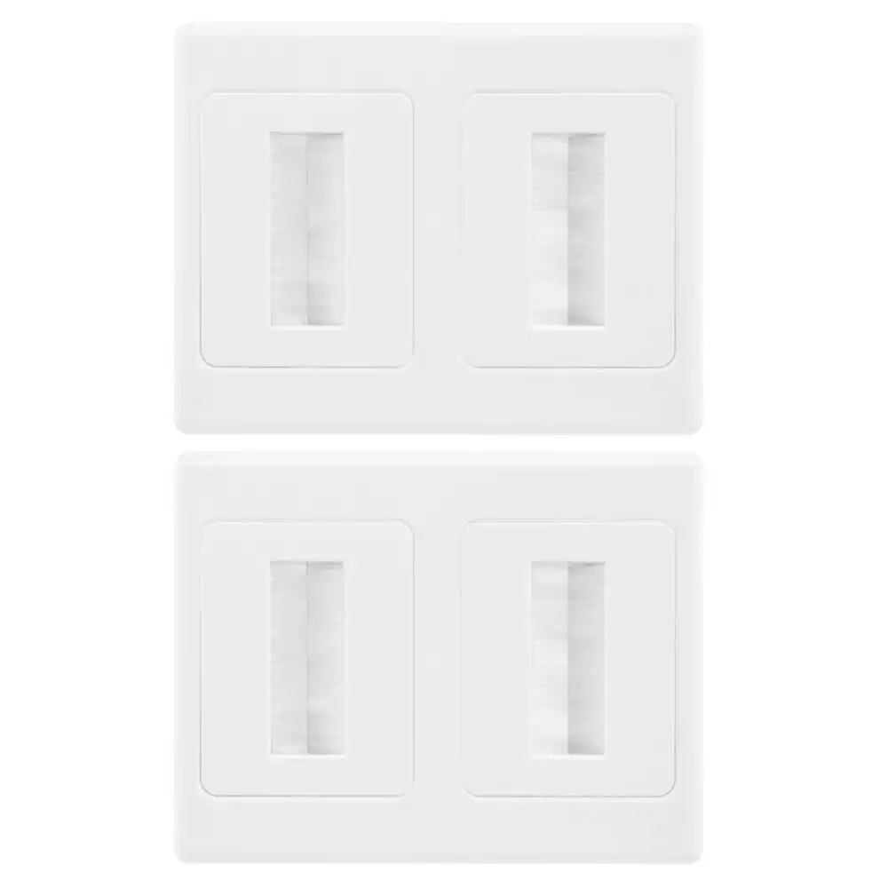 Double Gang Wall Plate Brush Wallplate Outlet Cover for Cable Lead Organiser 2PK