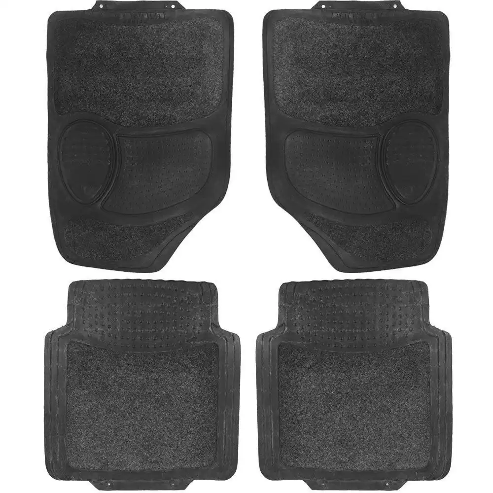 Universal Car Floor Mats Durable 4 Set Front Back Extra Large Non-Skid Black