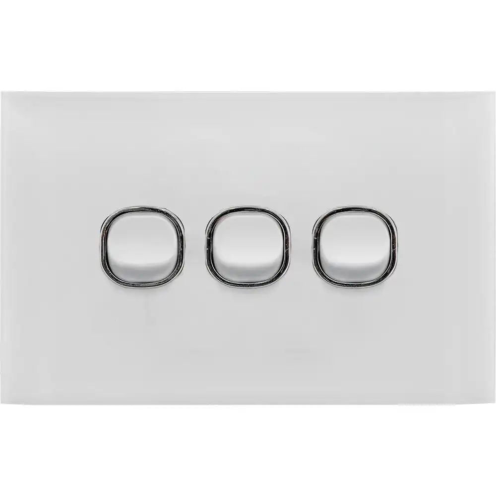 Doss ASW3 115mm Acrylic Wall Plate 3 Gang Light Power Switch 2 Way On/Off White