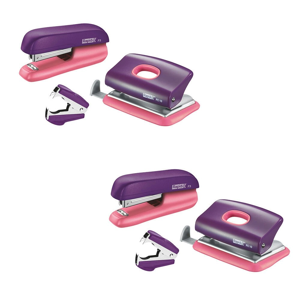 2PK Rapid F5 Home/Office Mini Set w/Stapler/Staple/Staple Remover/Punch Hole PPL