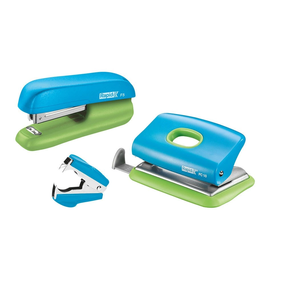 Rapid F5 Home/Office Mini Set w/Stapler/Staples/Staple Remover/Punch Hole Blue