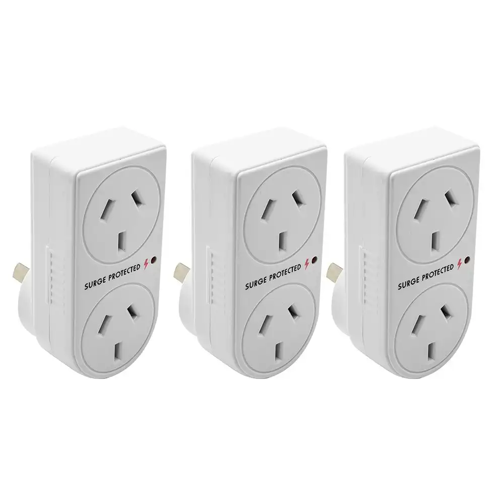 3x The Brute Power Co Double Plug Surge Protector Adaptor for Indoor Home Socket