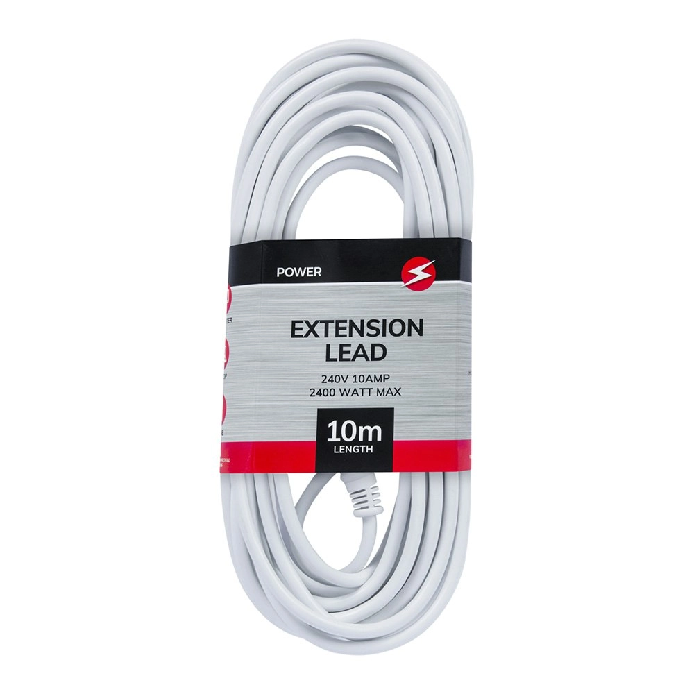 Power 10m Extension Lead/Cord Cable AU/NZ 2400W 240V Home/Office Plug White