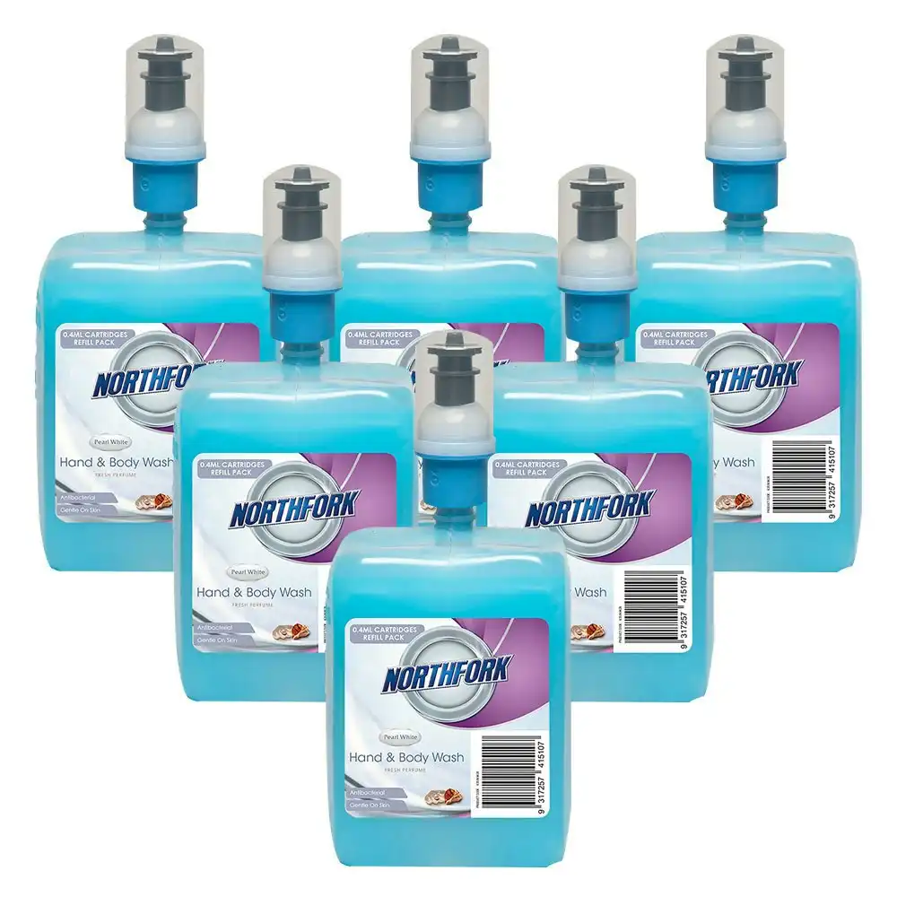 6pk Northfork 400ml Liquid Antibacterial PH Neutral Hand Wash/Soap Blue Refil