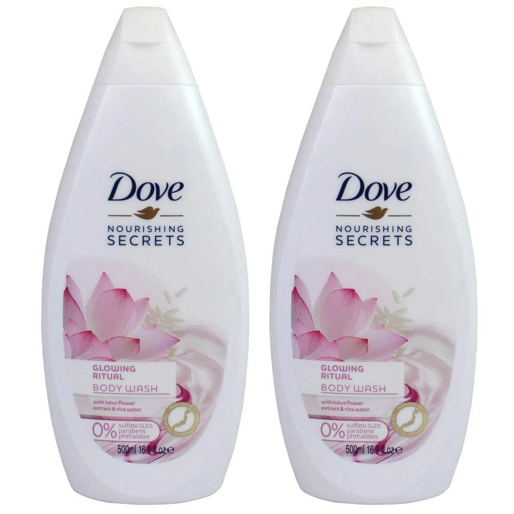 2x Dove Bath Body Wash Glowing Ritual 500ml w/ Lotus Flower Extract & Rice Water