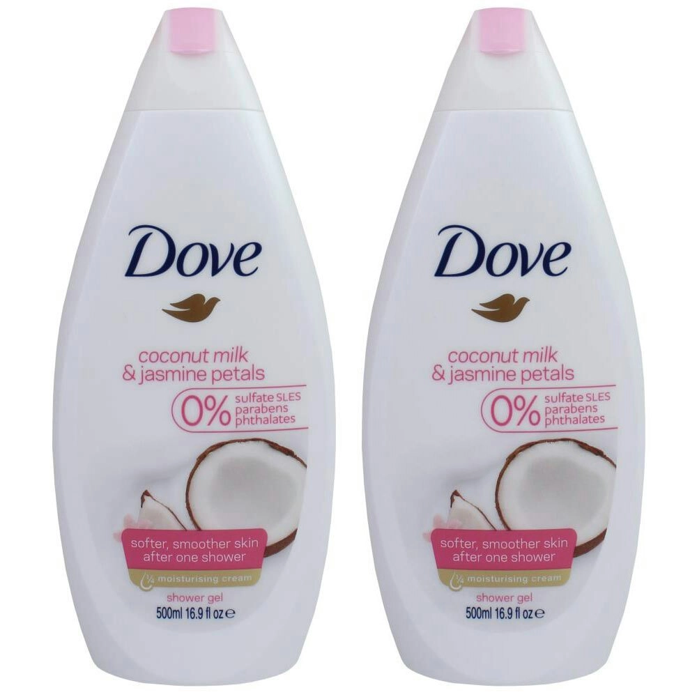 2x Dove Relaxing 500ml Shower Gel Bath Skin/Body Wash Coconut Milk/Jasmine Petal