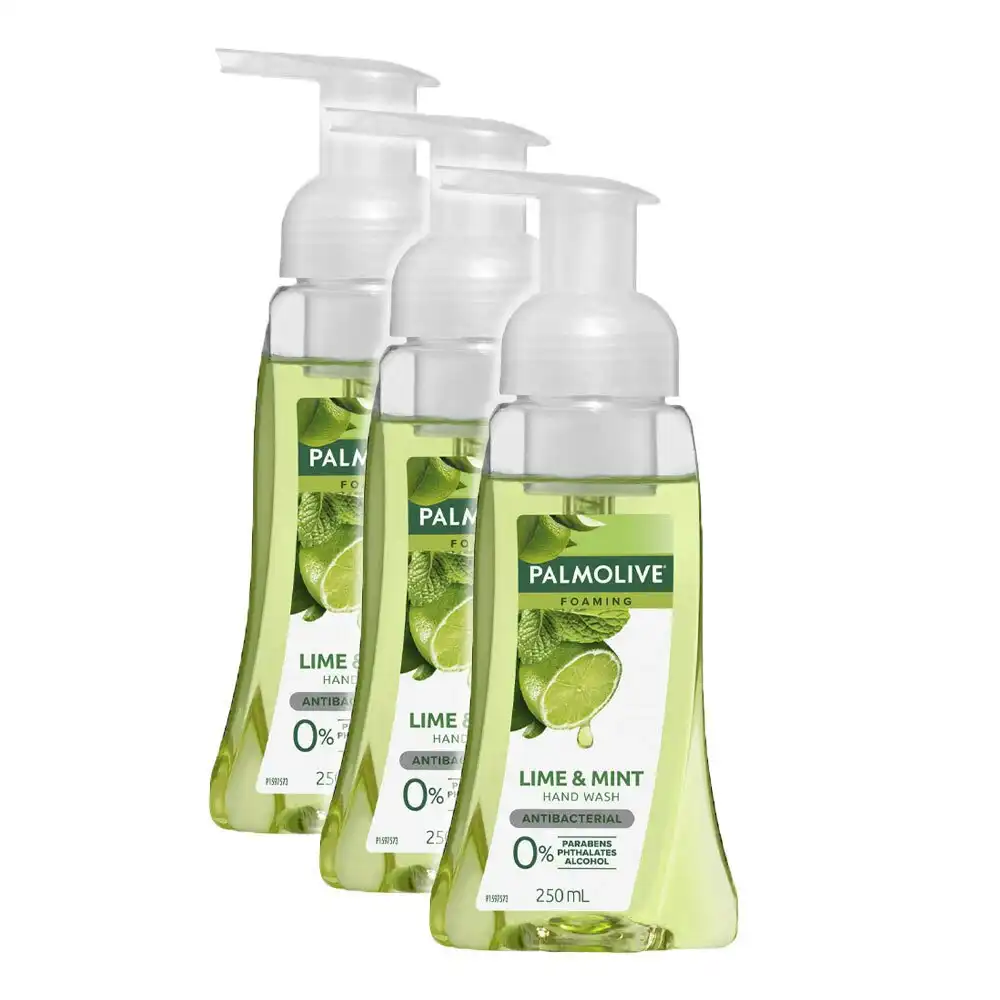 3x Palmolive 250ml Pump Foam Hand Washing Liquid Anti-Germ Natural Lime & Mint