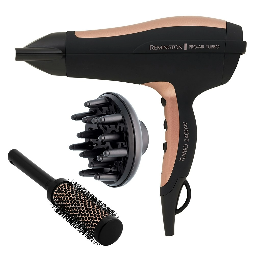 Remington 2400W Pro Air Turbo Ionic Ceramic Turbo Hair Blow Dryer w/ Round Brush