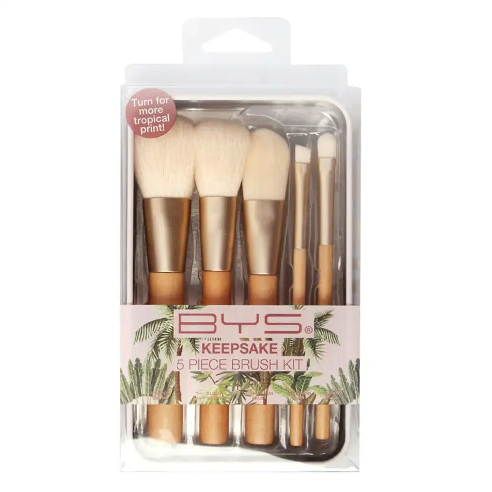 5pc BYS Keepsake Vintage Palm Makeup Powder/Foundation/Shadow/Angled Brush w/Tin