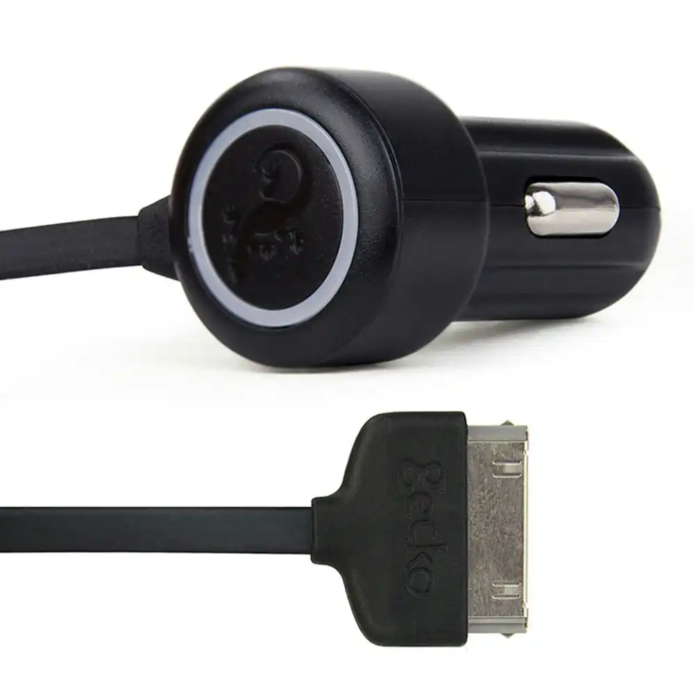 Gecko 2.1A Car Travel Charger 1.2m Adapter For iPad/iPod/iPhone 3G/3GS/4/4S BLK