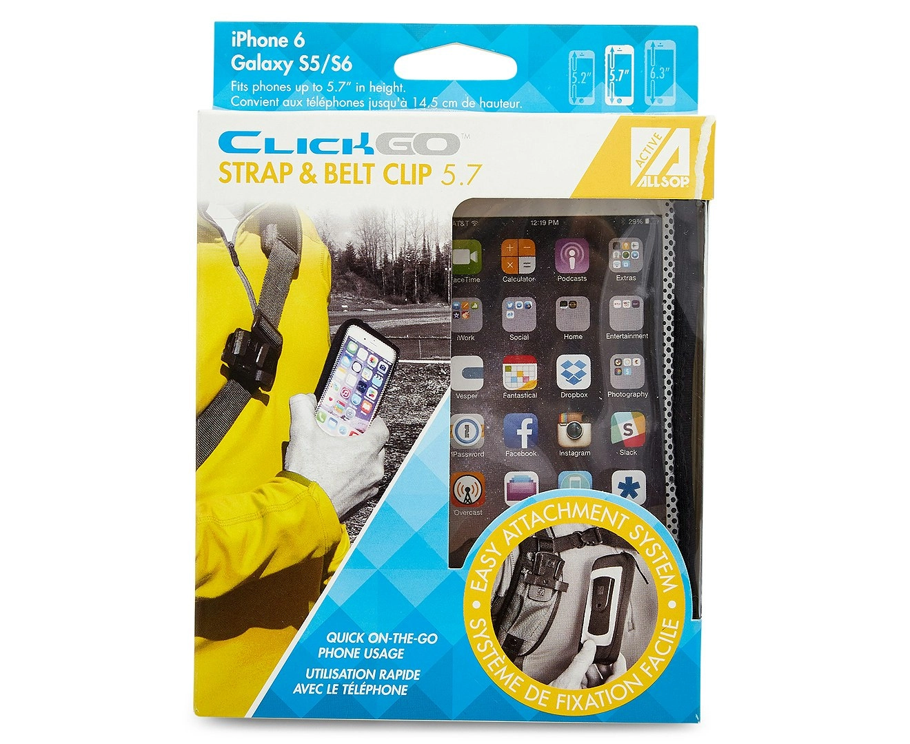 Allsop ClickGo Strap Belt Clip w/Case for 5.7in Smartphones iPhone 6/6S/7/8 BLK