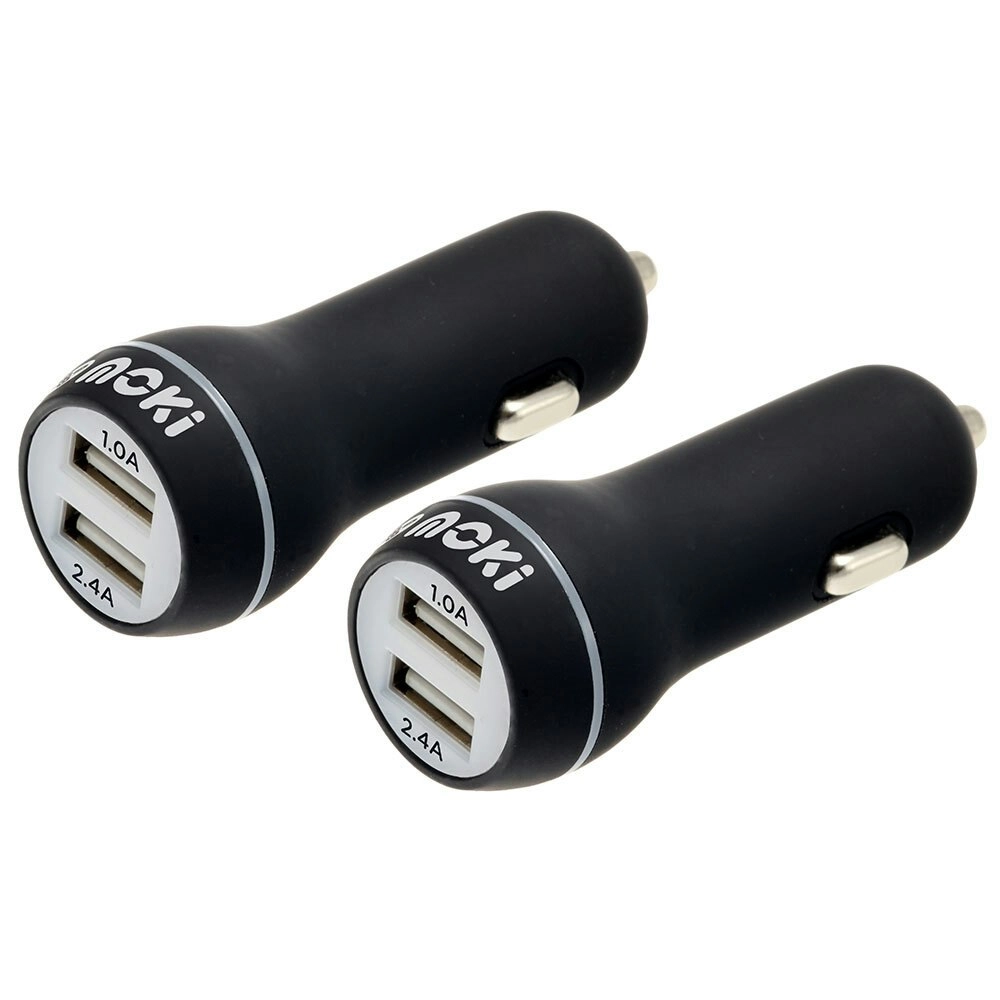 2PK Moki Dual Port USB Car Charger Socket 3.4A for Apple iPhone X XS/Samsung BLK