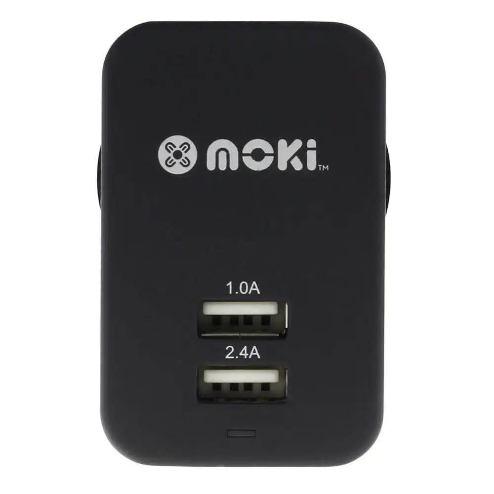 Moki Dual USB Wall Mobile Travel Charger Power AU/NZ Plug Travel Adapter Black