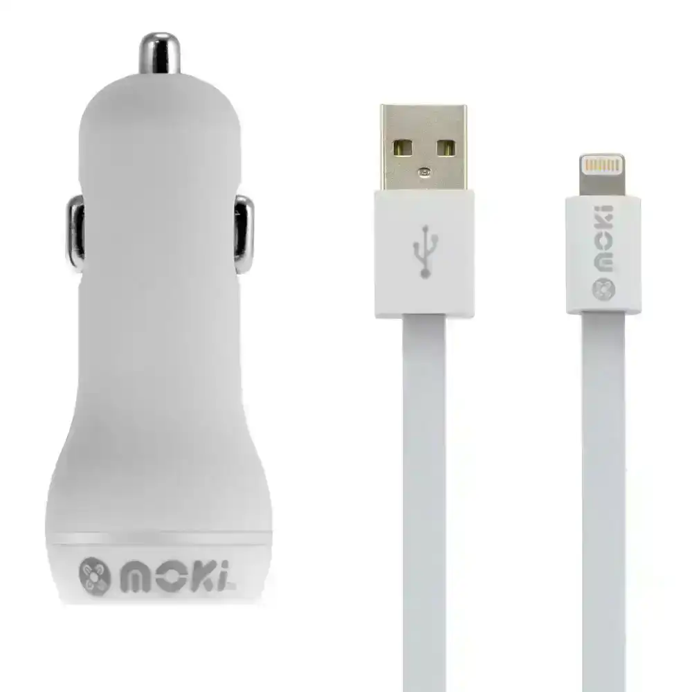 Moki 90cm Lightning MFI-Certified Charging Cable/Dual USB Car Charger for iPhone