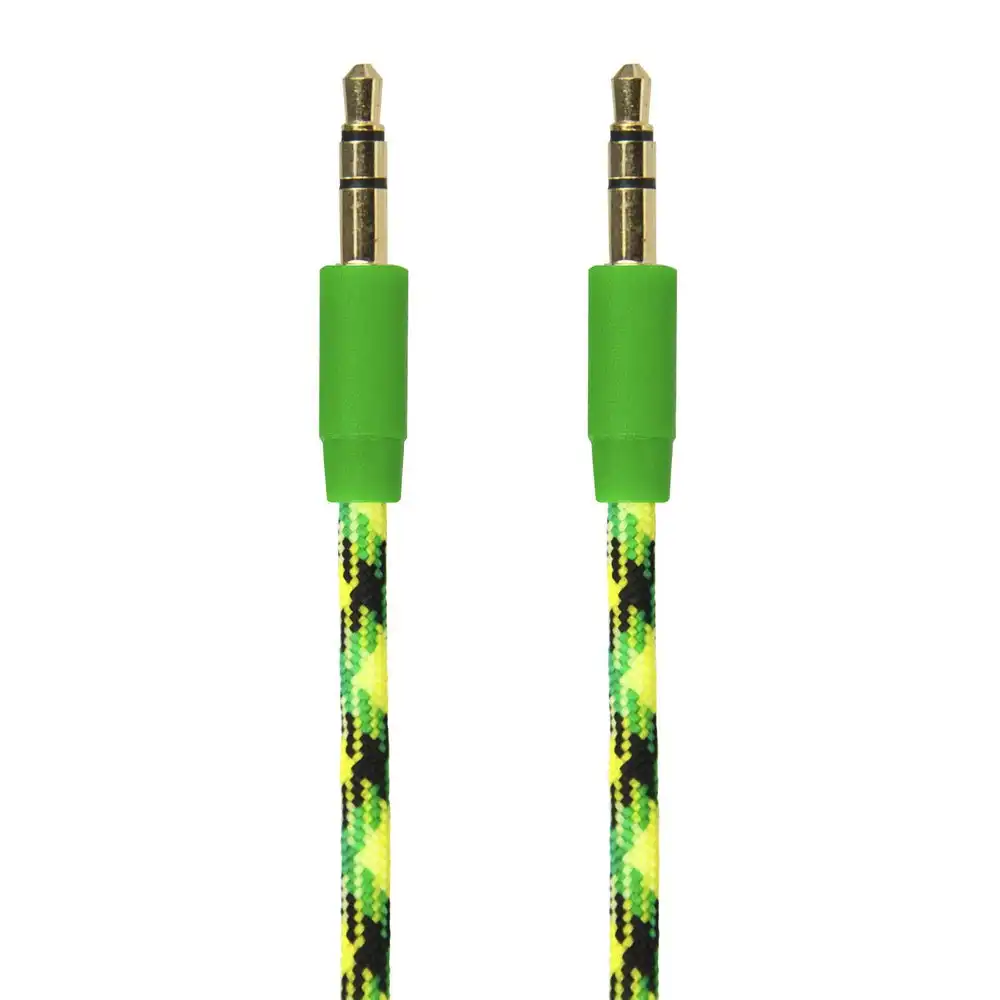 Gecko 1m 3.5mm Male to M Braided Aux Audio Cable Cord for Smartphones GRN/Yellow