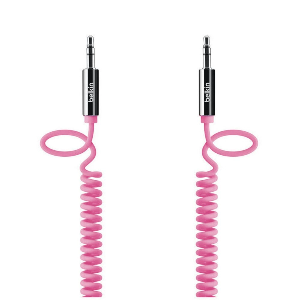 Belkin 1.8m Male Coiled Aux Auxiliary Cable Stereo Audio Lead 3.5mm Cord - Pink