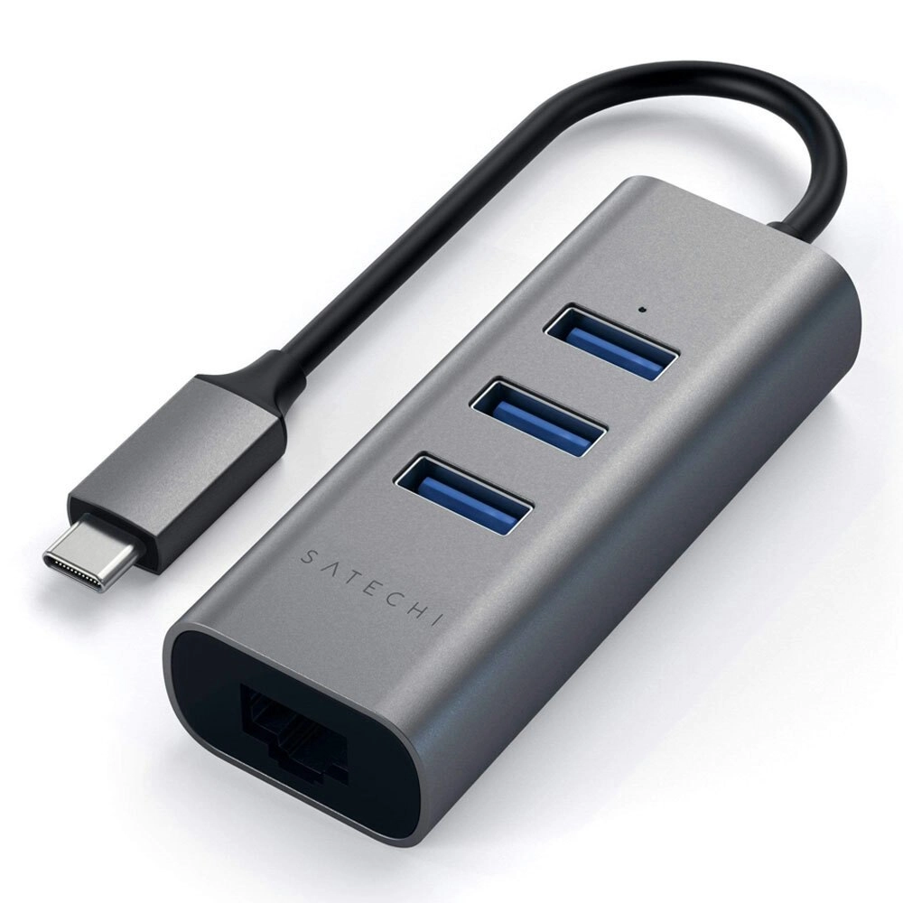 Satechi 3 Port USB-C 2-In-1 Ethernet & USB 3.0 Hub for MacBook/HP/Dell Space GRY