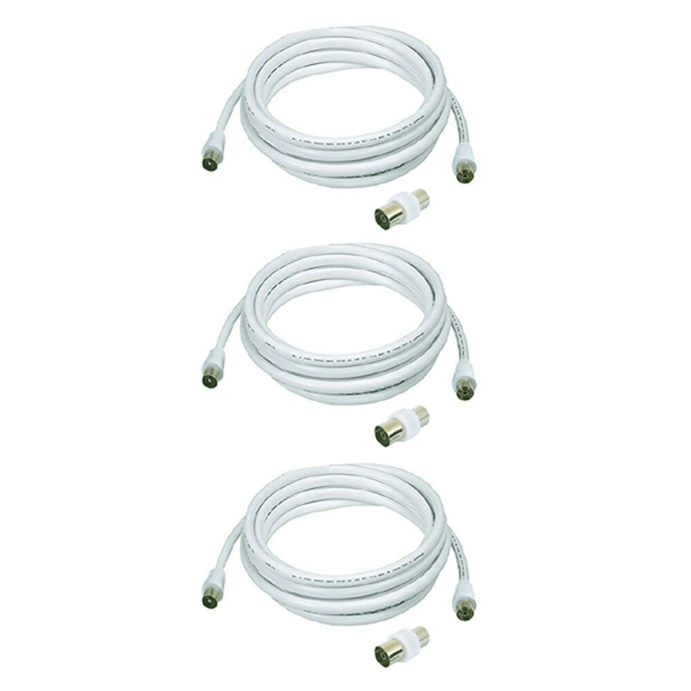 3x Sansai 10m M to Male Antenna Flylead TV Coaxial Cable w/ Female Adaptor White