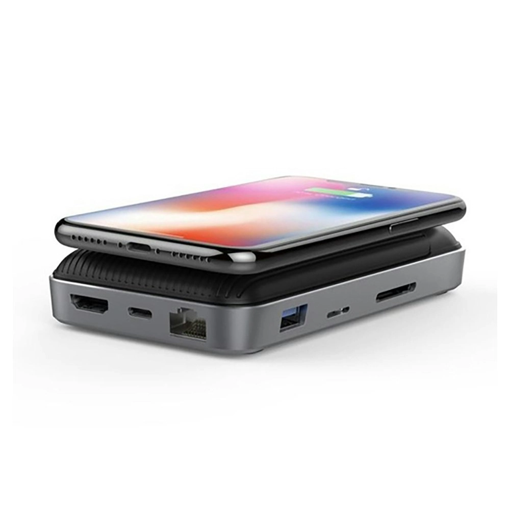 HyperDrive USB-C Multi-Port Adapter Hub Ports w/ 7.5W Wireless Charger Black