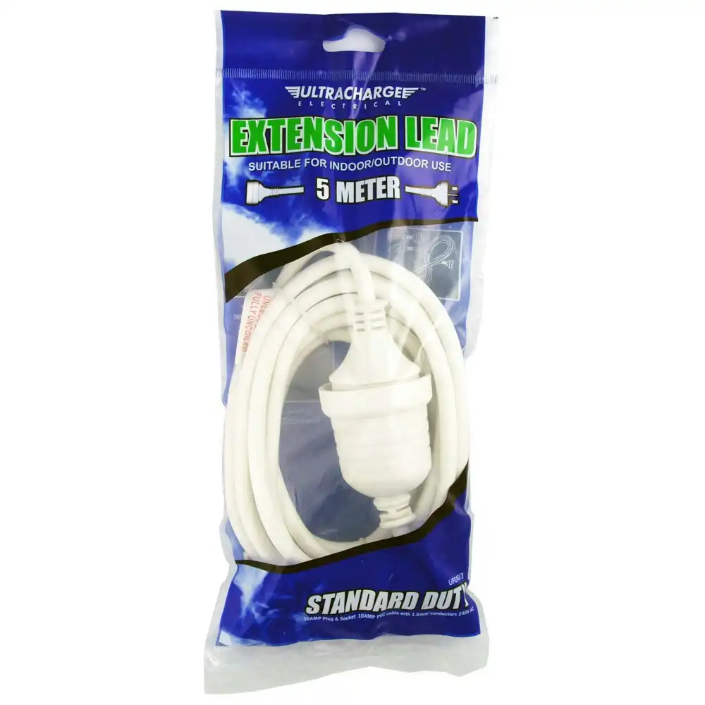 UltraCharge Extension Lead 5m Cable Cord Suitable for Indoor/Outdoor Use White
