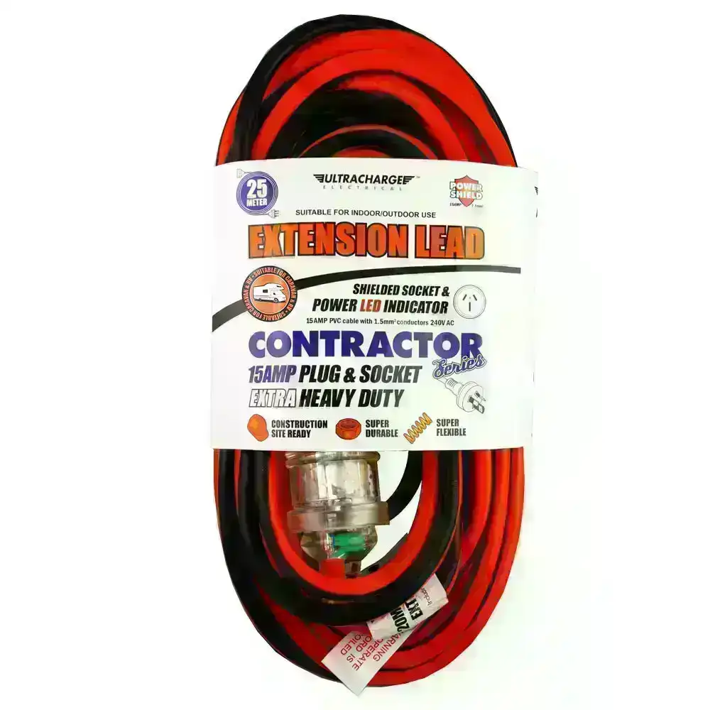 Ultracharge 25m Tradesman Extn Reel 10A Power Plug Extension Cord