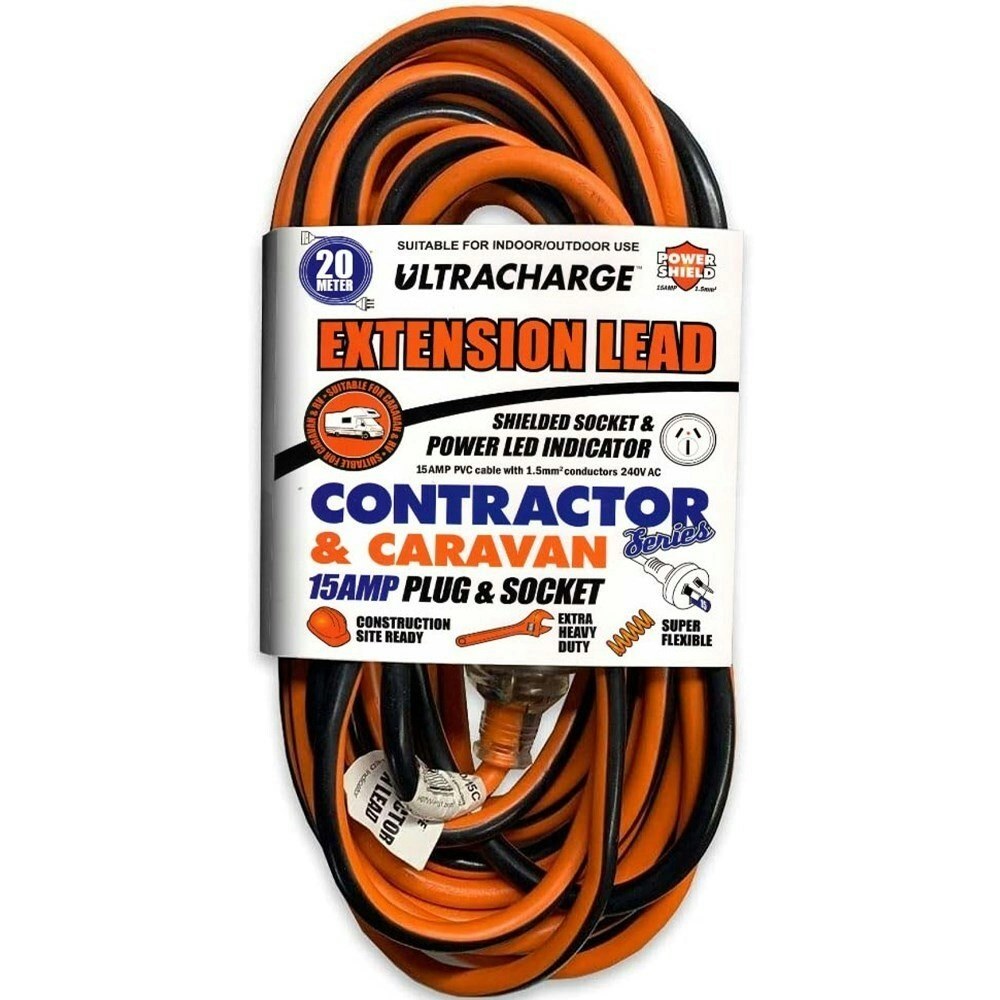 UltraCharge 20m Extension Lead Cable 15A 240V Heavy Duty Cord Plug/Socket