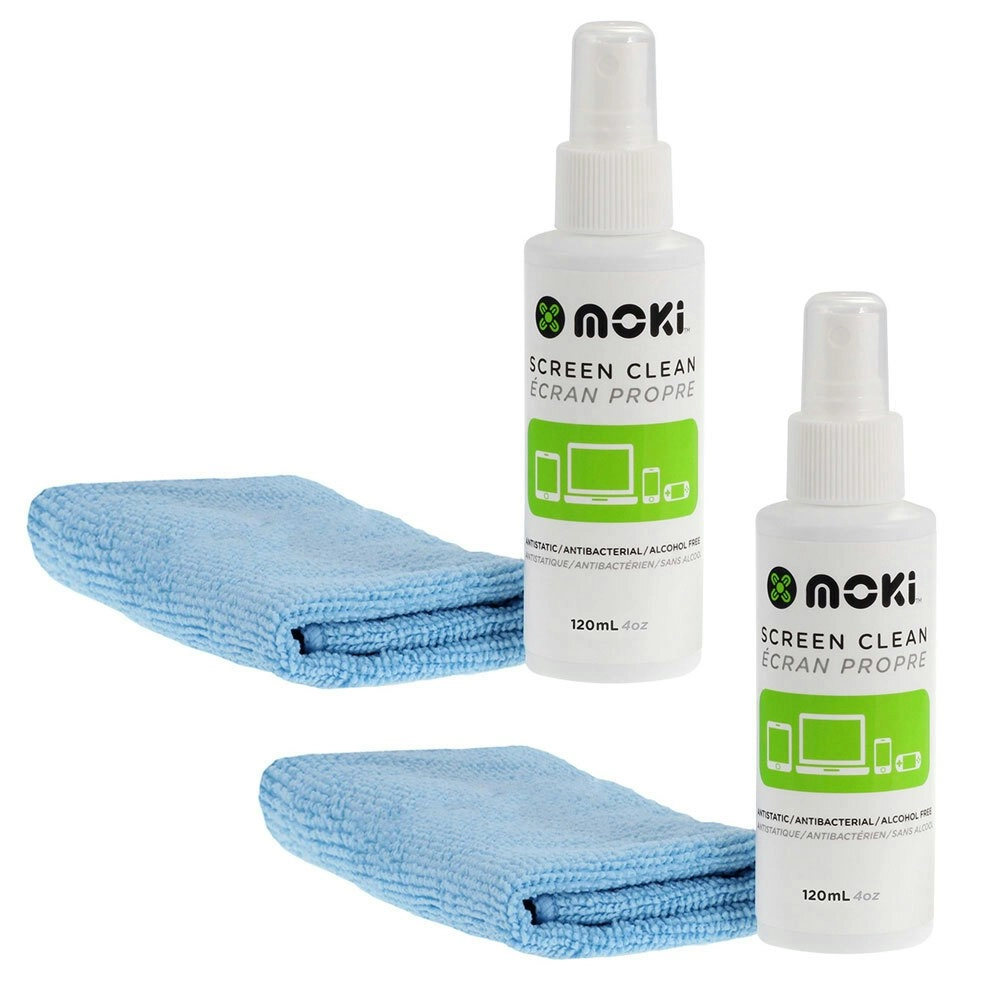 2PK Moki Screen Clean 120ml Cleaning Spray w/ Microfibre Cloth for LCD/TV/Phone