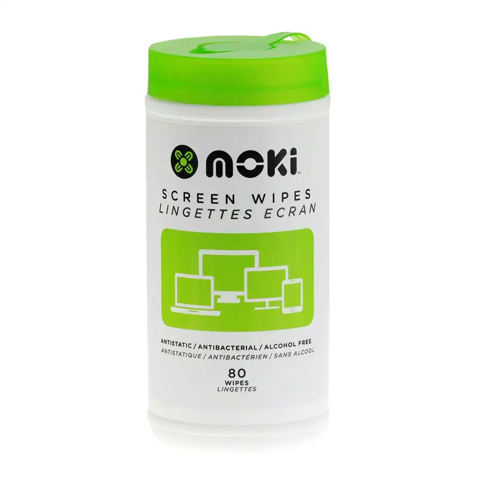 80x Moki Antistatic/Anti-Bacterial/Alcohol Free Laptop/Computer Screen Wipes