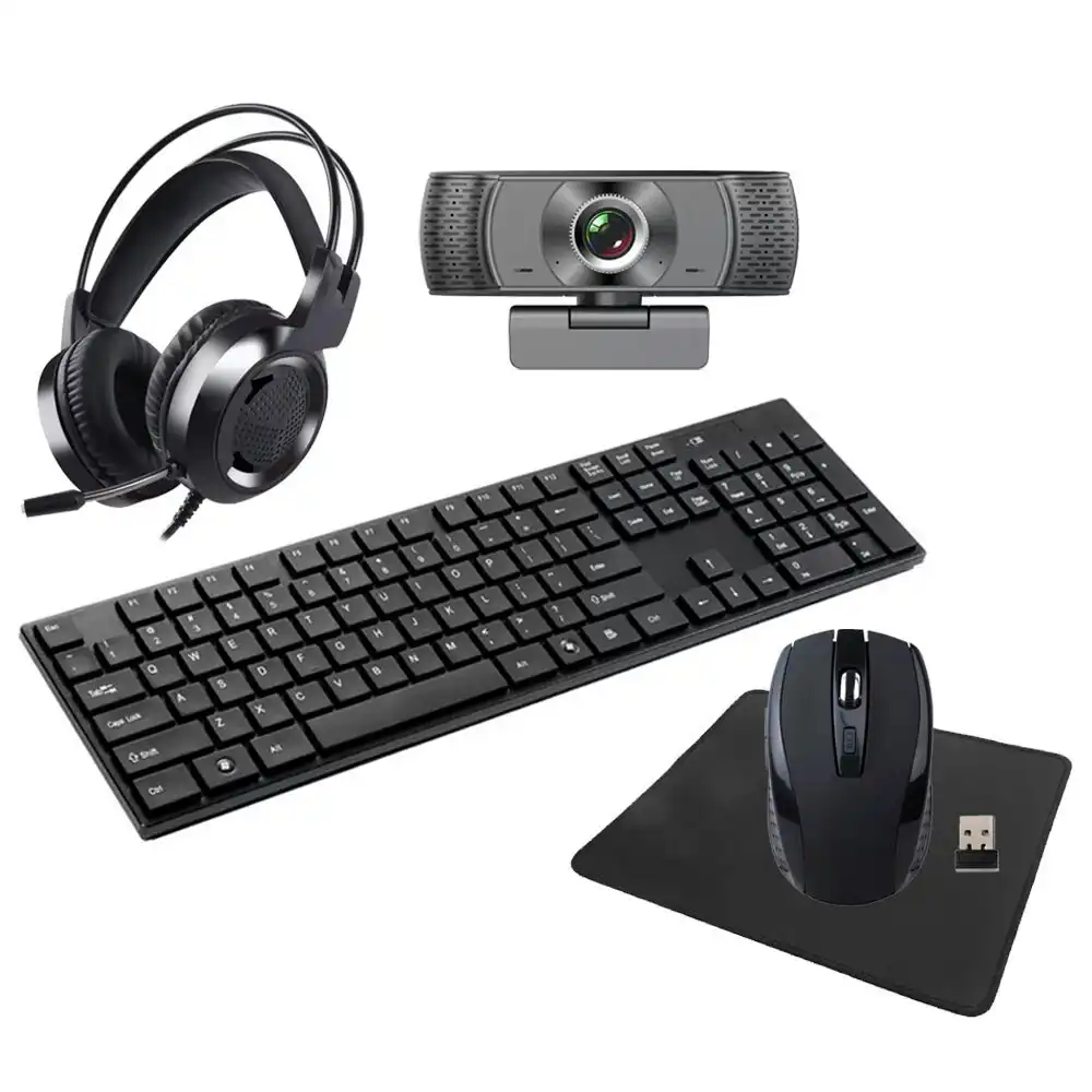 Laser 5 in 1 Wireless Keyboard/Mouse/Webcam/Headset/Mousepad Combo for PC Black