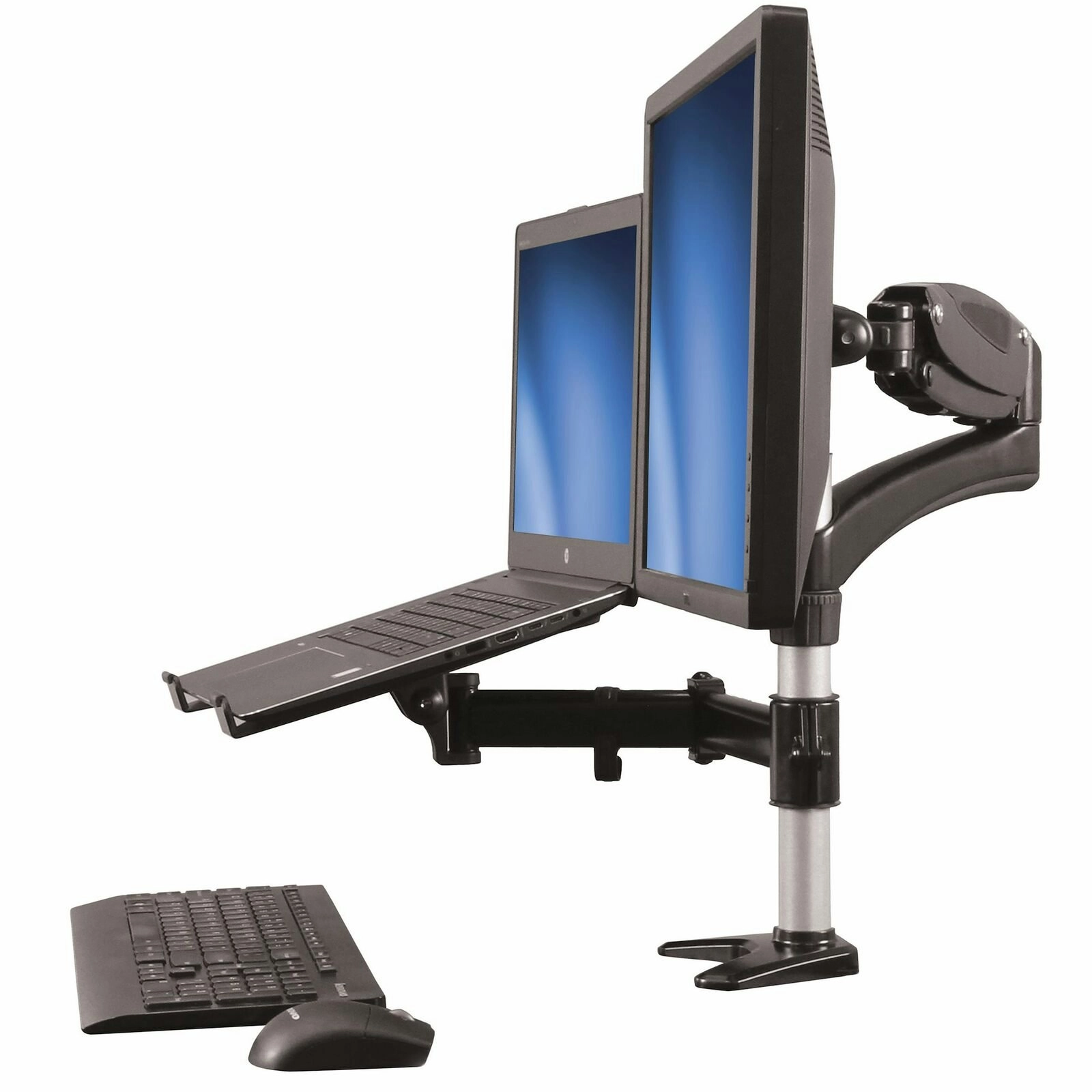 Star Tech Full Motion Desk 27in 8kg Monitor Arm Mount w/ 8kg Laptop Tray Black