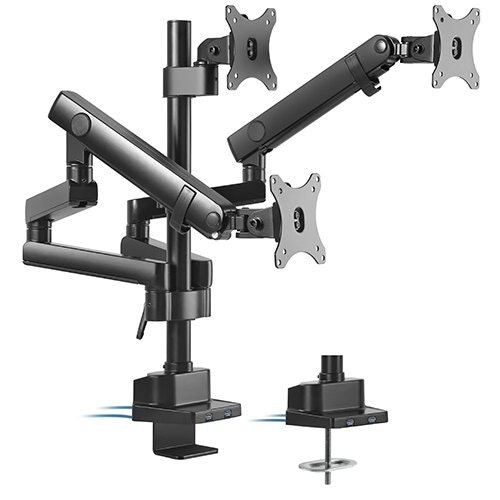 Brateck 141.6cm Triple 17"-27" Monitor Bracket Slim Pole Mechanical Spring Arm