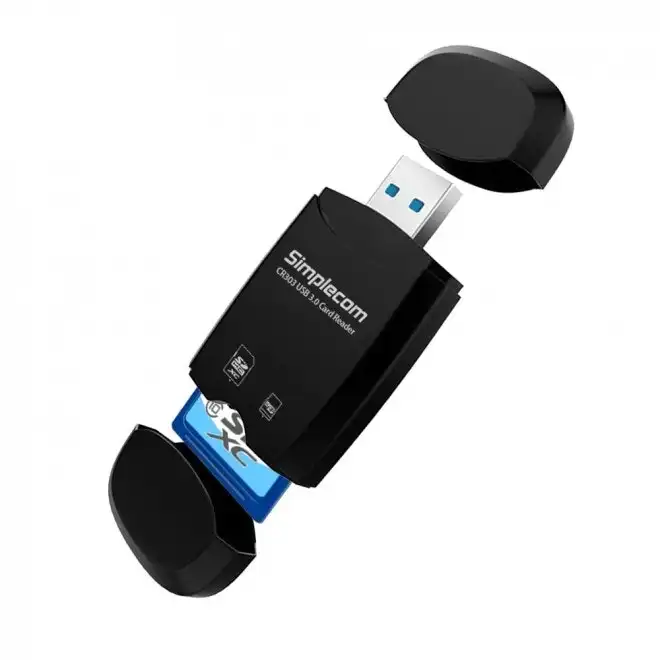 Simplecom SuperSpeed Male USB 3.0 to microSD/SD Card Reader Female For PC Black