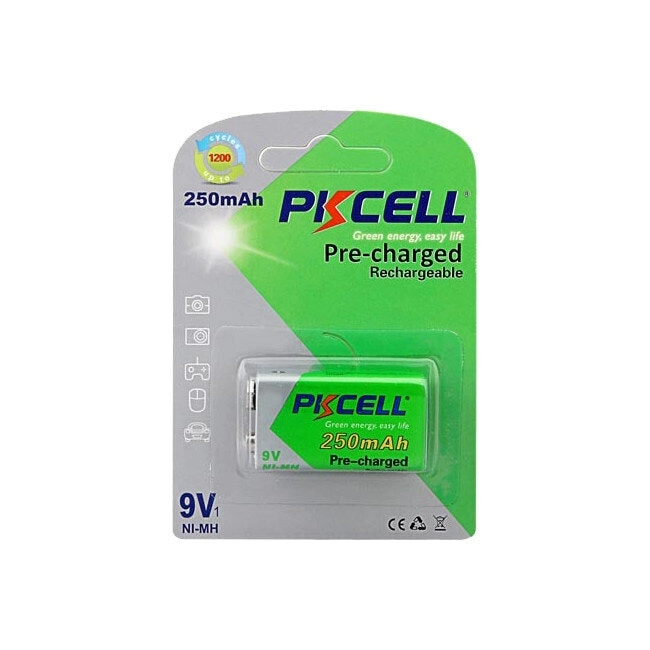 1pc Pkcell 250mAh 9V NiMH Rechargeable Reusable Battery for Camera/Toys/Razor