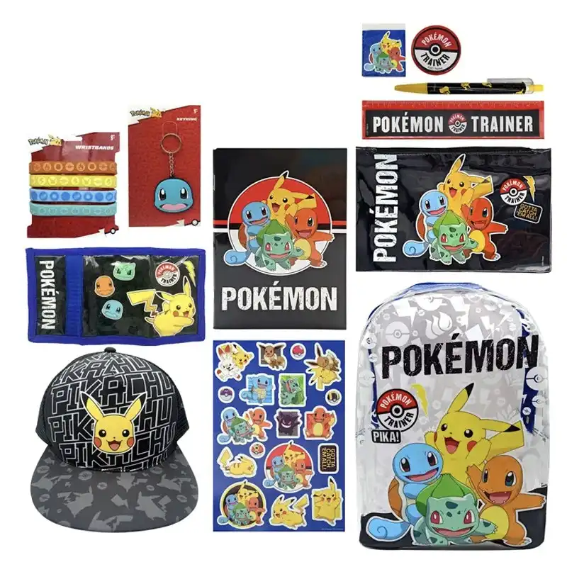 Pokemon Kids Backpack Showbag w/Wallet/Notebook/Stickers/Cap/Stationery Pack Set