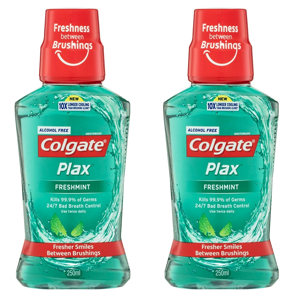 2x Colgate 250ml Plax Freshmint Mouthwash Alcohol Free Mouth Wash Oral Care