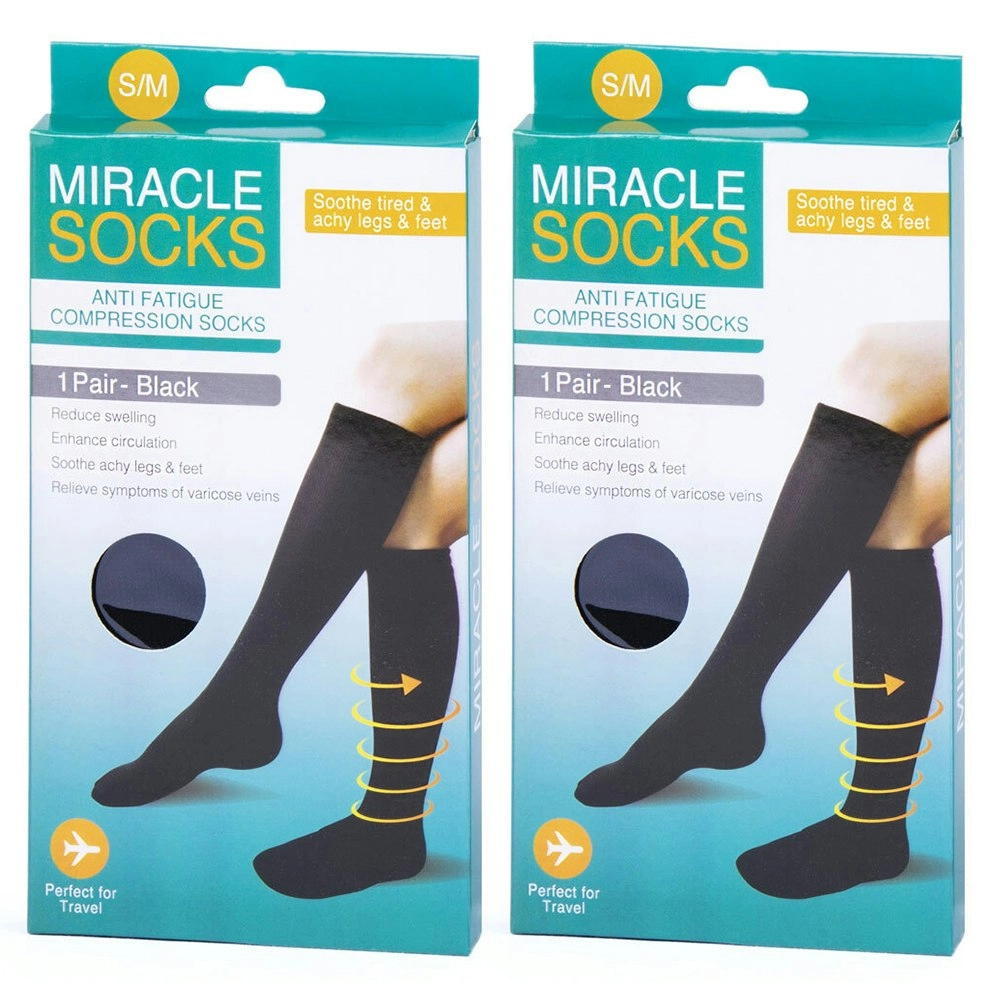 2x Miracle Anti-Fatigue Knee-High Compression Medical Socks Leg Support Pair S/M