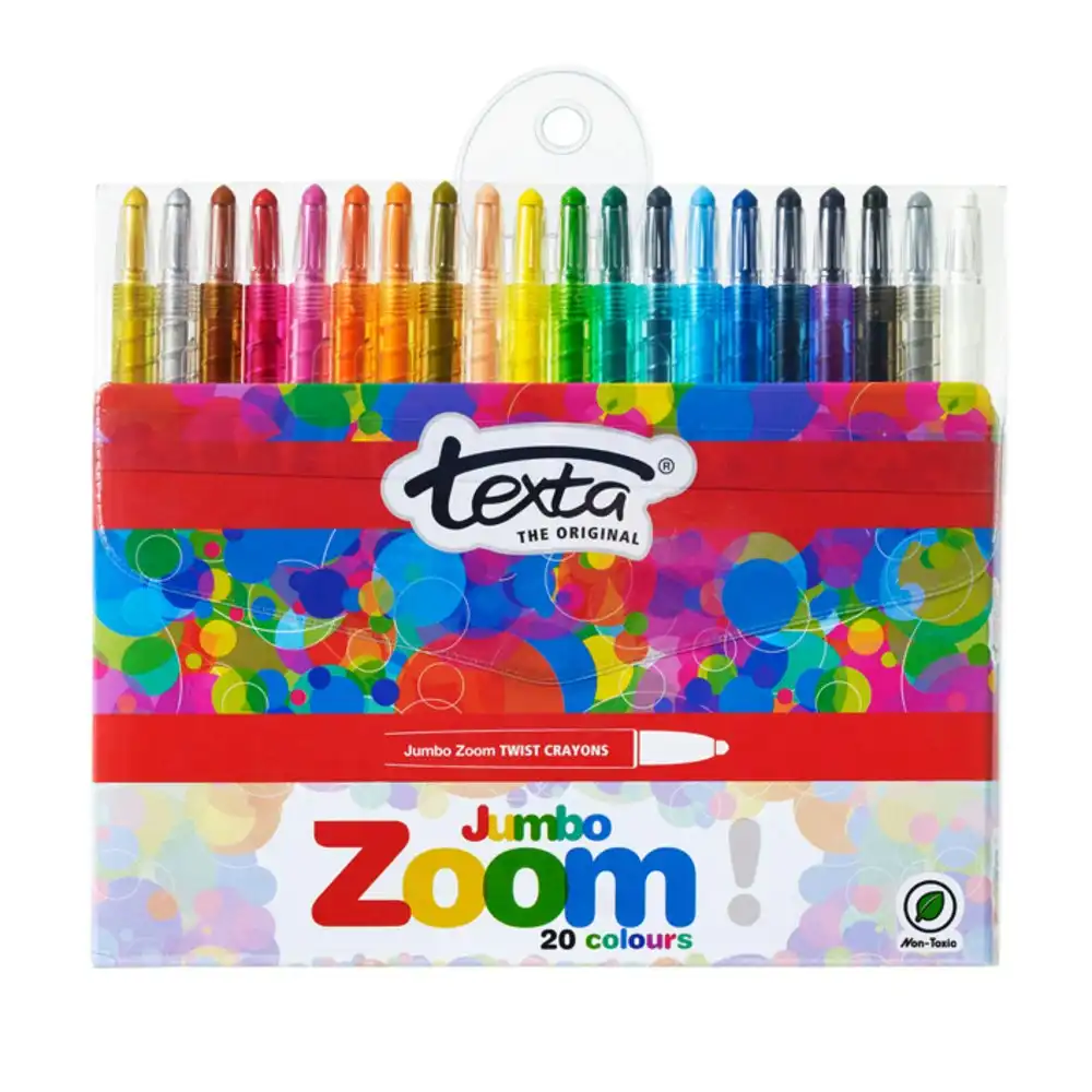 20pc Texta The Original Jmbo Zoom Kids Non Toxic Twist Colouring Crayons Wallet