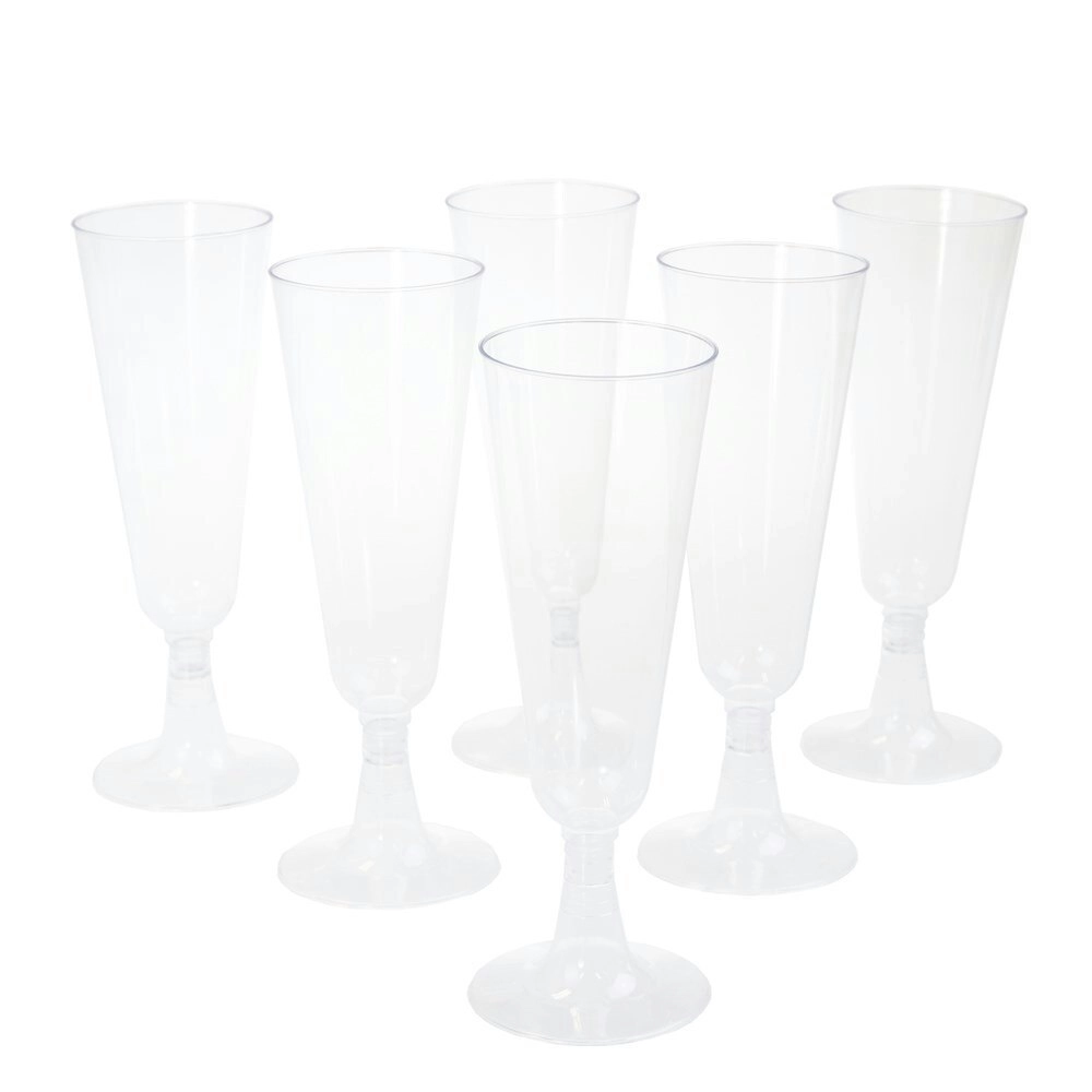 6PK Lemon & Lime 130ml Disposable Reusable Plastic Champagne Flutes Glass Cup