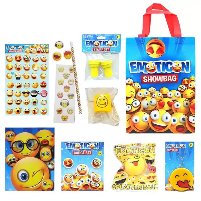 Emoticon Mini Showbag w/Notebooks/Sticker Sheet/Stamp/Badges/Splat Ball/Keychain